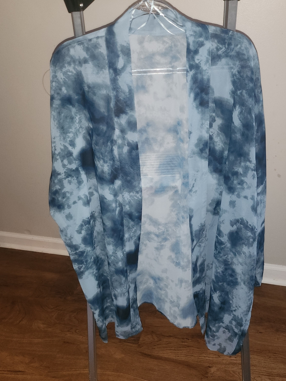 Light Blue Tie-Dye Open Front See Through Cover Up